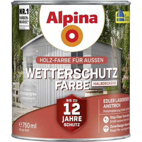 Alpina Wetterschutzfarbe halbdeckend 0,75 L vintagegrau Holzschutzfarbe (1/2)
