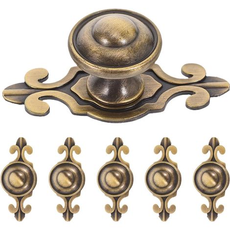 (6 pièces Poignées De Tiroir Rondes Laiton Antique Boutons De Meuble Vintage Avec Plaque De Fixation Trou Pour Cuisine Ou Placard (1/5)