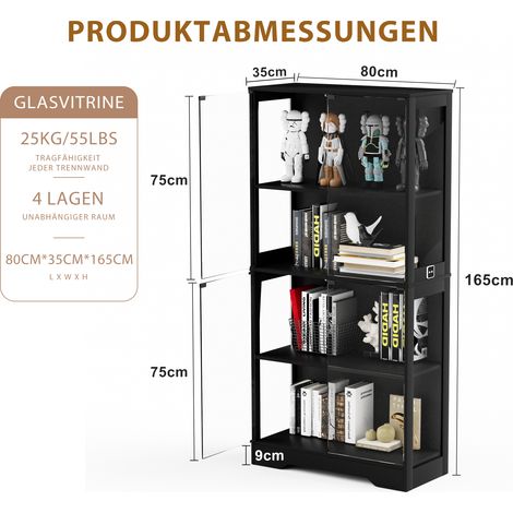 Vitrine 80 x 35 x 165 cm schwarz – LED, Glastüren, Stauraum, MDF und Glas MEUBLIV (1/5)