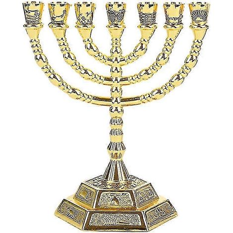 Ménorah juive dorée, chandelier religieux à 7 branches, chandelier de Hanoukka (1/5)