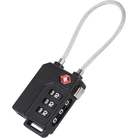 TSA-3-stelliges Zahlenschloss aus Stahldraht für Reisekoffer (schwarz) (1/5)