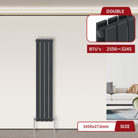 Warmehaus Flat Radiator Anthracite Vertical 1600 x 272mm Double