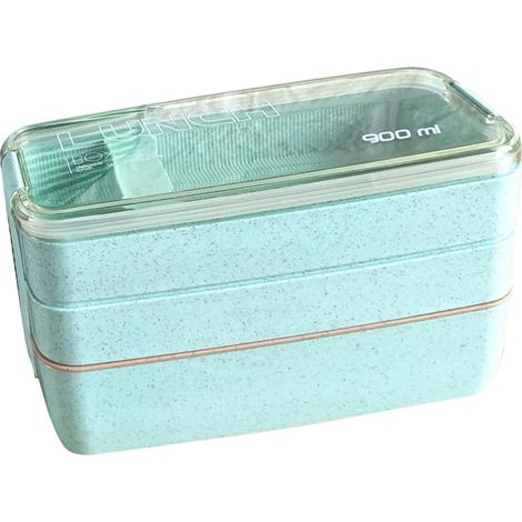 Boîte Bento Rectangulaire 3 Étages Anti-Fuite pour Adultes et Étudiants, Portable et Empilable, Verte (1/5)