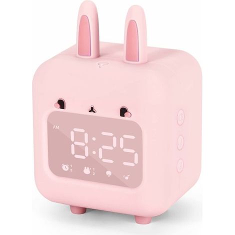 Kids Alarm Clock, Digital Alarm Clock for Kids, Cute Bunny Alarm Clock for Girls, White Noise Alarm Clock, Night Light with USB Children's Alarm Clock for Girls Bedroom(Pink)