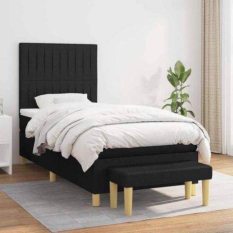Cama box spring con colchón tela negro 90x190 cm (1/5)