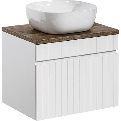 Meuble sous vasque suspendu ICONIC blanc 60 cm avec le plan chêne Santa Fe et sa vasque Smile (1/5)