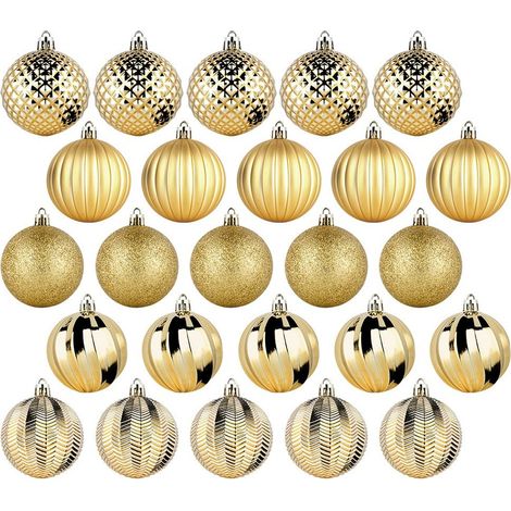 Ensemble de 25 boules de Noël incassables dorées pour sapin de Noël (1/4)