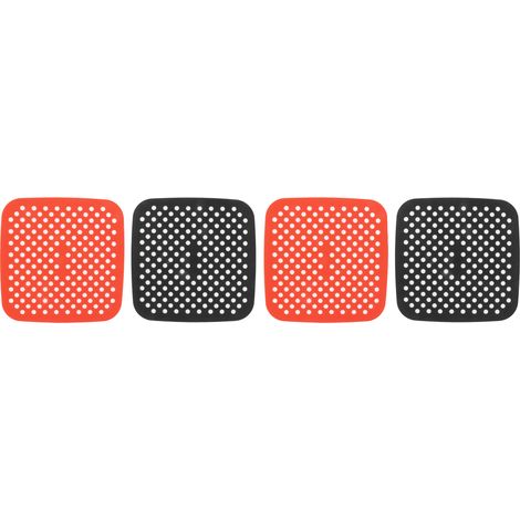 Tapis de friteuse à air réutilisables, anti-perforation, lavables au lave-vaisselle, résistants à l'huile, en silicone, pour four, rouge, noir, lot de 4, 18,5 cm (1/5)