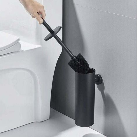 Toilette Porte-brosse Noire Balai Toilette WC en Acier INOX 304 Mural Imperméable Facile à nettoyer pour WC Salle de Bains Toilettes avec Support Brosse Antibactérienne (1/4)