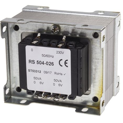 Transformateur à montage sur châssis, Vin 230V c.a., Vout 6V c.a., 2 sorties, 100VA ( Prix pour 1 )