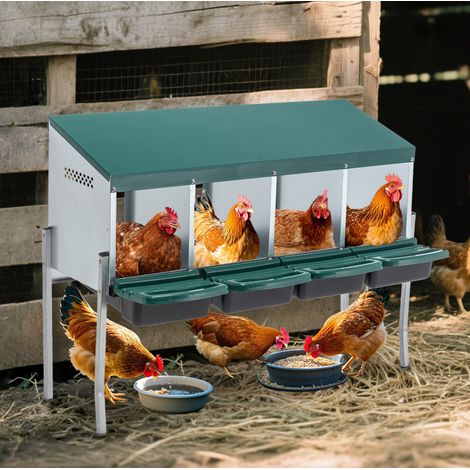 Nidal para gallinas 107x33x81 cm de metal verde, 4 nidos, compacto para exterior FLORAGRACE (1/5)
