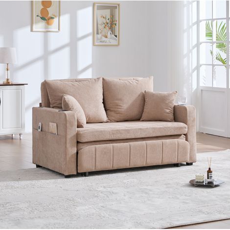 Schlafsofa 139x83x58 cm khaki Chenille mit USB, Getränkehaltern und Armlehnentaschen (1/5)