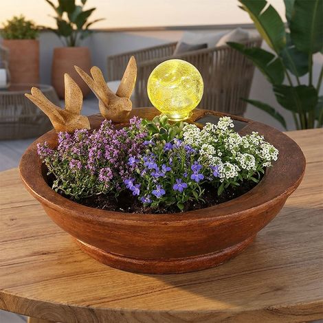 Vaso da fiori a LED, lampada solare da esterno, lampada solare, vaso da fiori opalino marrone IP44 L 26 cm (1/5)