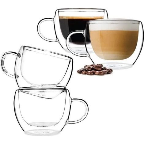 (Transparent) Doppelwandige Glas-Kaffeetasse – Transparent – 150 ml – 4 Stück (1/4)