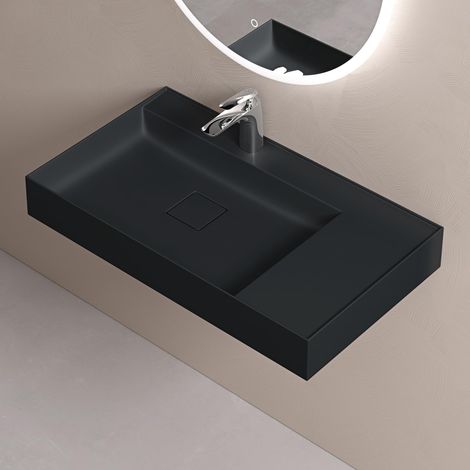 doporro Lavabo sobre Encimera Lavabo Suspendido de Mármol Fundido 80x46x12cm en Antracita Mate con Desagüe Colossum630