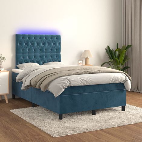 Lit Adulte - Sommier tapissier matelas et LED - Ensemble de lit tapissier - Chambre Intérieur Bleu foncé 120x200 cm Velours XZZ180727 (1/5)