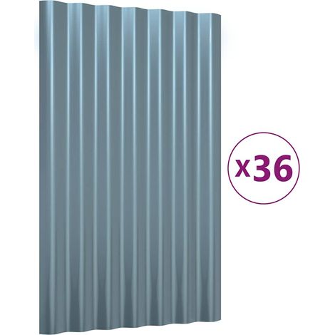 Lot de 36 Panneaux de toit, Plaque moderne, Haute qualité, Acier enduit de poudre Gris 60x36 cm OIB3858E (1/5)
