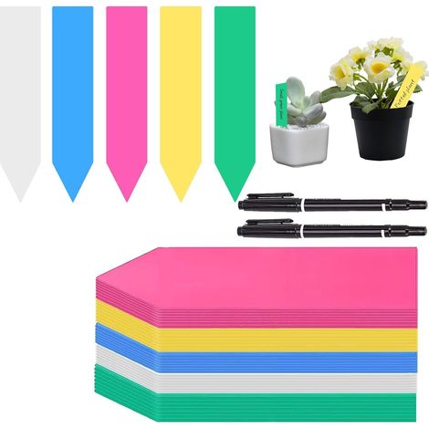 500 Pièces Étiquettes de Jardin Imperméables, Multicolore Étiquettes en Plastique, 10 x 2 cm Mini Garden Plantes Tags Livré avec 2 Stylos Noirs (1/5)
