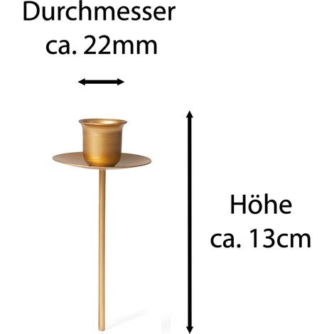 4x Novaliv Kerzenständer Stabkerze, Kerzenpin, Kerzenhalter, 4x Stabkerzen GOLD (1/4)