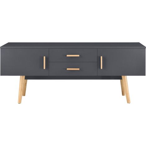 Mueble para TV de diseño banco para TV patas de madera 140 cm gris oscuro 030005869