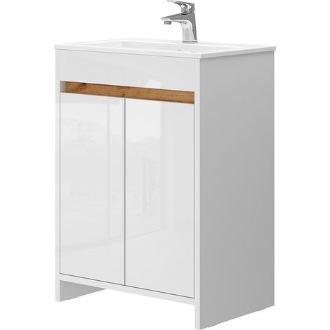 Badmöbel-Set Lemgo, Weiß, 2 Teile, Unterschrank 60 cm, Vicco