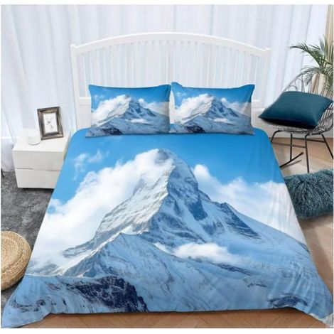 Housse de Couette 90x190 cm Paysage Montagne Bleu Parure de Lit 3D Imprimée Polyester Coton Housse Couette 2 Taie d'oreiller - 6PP (1/3)