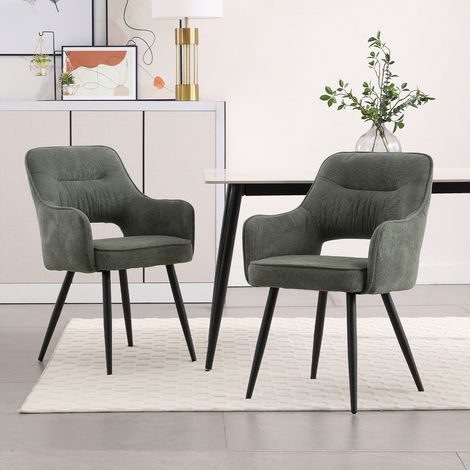 Wahson Lot de 2 Chaises en Chenille, Chaise de Salle à Manger Classique Chaise avec Accoudoirs, Chaise de Cuisine Avec Pied Métal pour Restaurant, Vert (1/5)