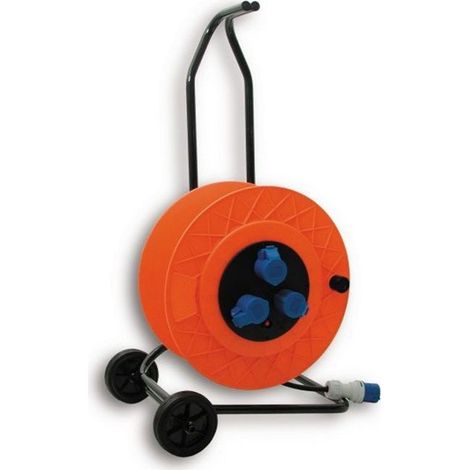 Fanton PUMA CEE Golia Avvolgicavo Industriale Carrellato 50 m 3G2,5 H07RN-F 3 Prese 2P+T 16A IP44 con Disgiuntore Termico colore Arancio e Blu