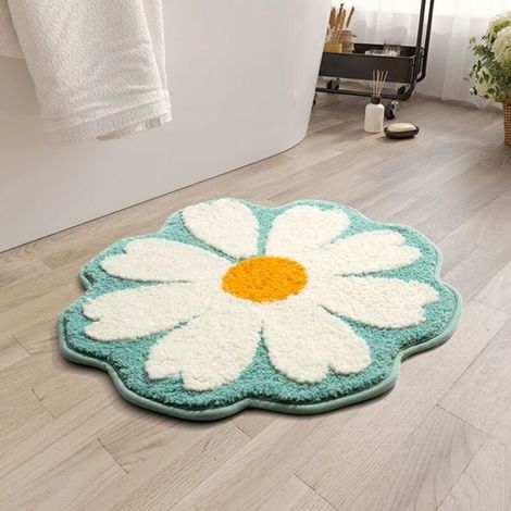 Tappetino da bagno con motivo floreale in morbidissima microfibra, 50 x 50 cm, lavabile in lavatrice, decorazione estiva. (1/5)
