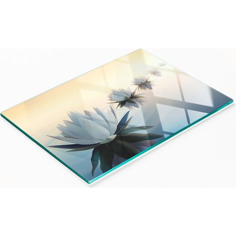 Tablero decorativo multifuncional de vidrio templado con diseño de flores de loto, 80x52 cm. (1/5)