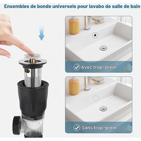 Sink Drain Extendible Siphon Sink Black  Bathroom Sink Drain with Flexible Drain and Pop-up Filter Drain Plug (1/4)
