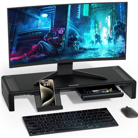 Support de moniteur pliable pour ordinateur, hauteur réglable, tiroir de rangement et fente pour stylo, support de téléphone avec ordinateur, bureau, ordinateur portable, économise de (1/5)