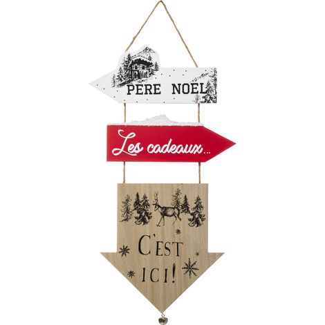 Déco de Noël Pancarte 3 Flèches en Bois avec déco H 51 cm - Feeric Christmas