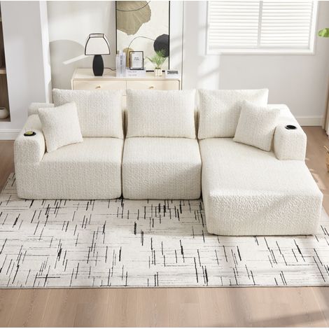Sofa modular mit Taschen und Armlehnen aus Chenille Beige OKMYHOME (1/5)
