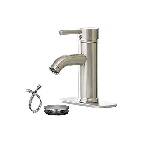 Robinet mitigeur de lavabo monotrou, finition nickel brossé (1/3)