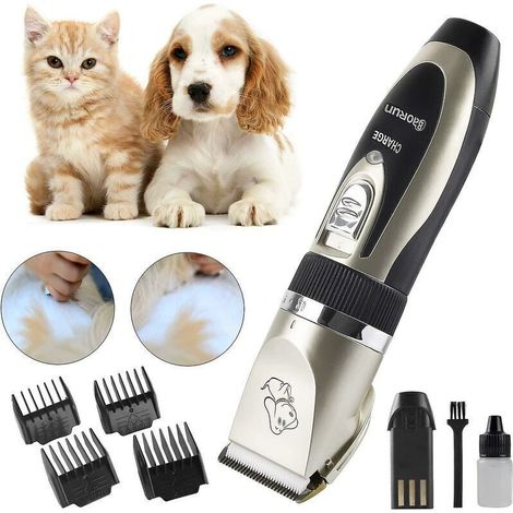 Cortapelos profesional para perros y gatos, recortadora de mascotas, cuchillas de cerámica, con cable, recargable y con 4 peines ajustables.