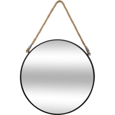 Atmosphera – Miroir mural rond en métal noir D 38 cm – Corde en jute pour suspension – Élégant et moderne pour salon et chambre (1/9)