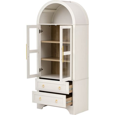 Vitrina alta blanca con puertas de cristal, estantes ajustables y 2 cajones MODENUIT (1/5)