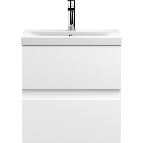 Mavesyn Contemporary 2 Drawer Wall Hung Vanity Unit with Mid-Edge Basin, Satin White, 500mm