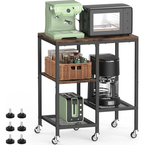 Chariot à micro-ondes de cuisine, support à micro-ondes avec roulettes, étagère à four à 4 niveaux, meuble de bar, petite étagère, meuble à café pour cuisine et salon (1/5)