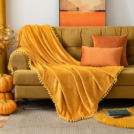 Plaid Couverture Polaire en Flanelle Velours, 1 Pièce Moelleux Douce Chaude Fourrure, 150X200CM Jaune (1/5)