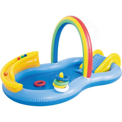 Piscine Gonflable XXL 220x122x104 cm – Bassin Intérieur Épais avec Jeu d'Arrosage Arc-en-Ciel pour Enfants et Famille