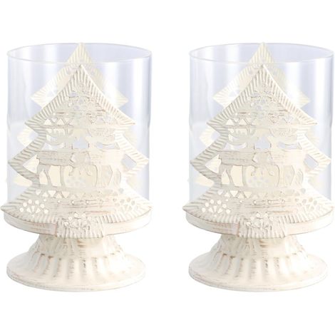 Lot de 2 bougeoirs en métal blanc pour décoration de Noël, bougeoirs vintage pour cheminée (1/4)