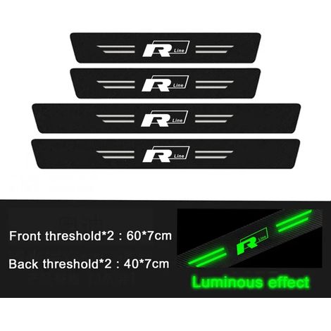 (4 pièces) Plaques de protection lumineuses pour seuils de porte avant de voiture VW R-Line Jetta Golf Tiguan,autocollants anti-rayures pour seuil de pare-chocs arrière (1/3)