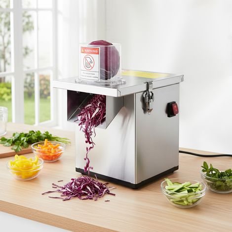 Coupe-légumes électrique 4-en-1 200W Coupe en dés, râpe, tranche, lanières, moteur puissant, haute efficacité, durable, robuste, pour restaurants, cantines, mandoline commerciale (1/5)