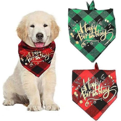 Bandana triangulaire pour chien, lot de 2 bandanas triangulaires pour chien, bandana d'anniversaire pour chien (rouge, noir et vert, noir) (1/3)