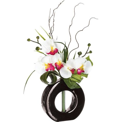 Vaso di orchidee artificiali in ceramica H44cm - Noir/fushia - Atmosphera créateur d'intérieur