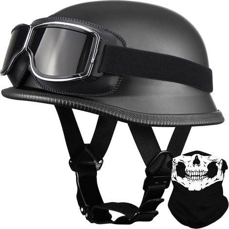 Casco de motocicleta vintage, casco jet, casco abierto alemán para adultos, medio casco, homologado por la ECE, con hebilla ajustable de liberación rápida, para casco de crucero o chopper, talla L. (1/5)