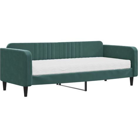 Lit adulte，Lit de jour avec matelas vert foncé 90x200 cm velours300059 (1/5)