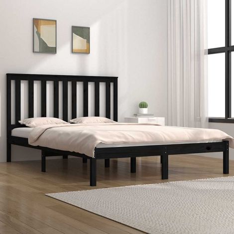 Cadre de lit avec tête de lit 140 x 190 cm, pin massif noir, sans matelas, 24.99kg - PANGIVO (1/5)